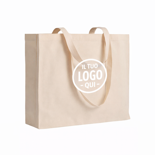 Shopper con soffietto in cotone 200 g/m2, manici lunghi - PERUGIA