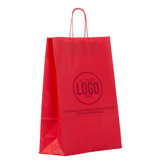 Shopper in carta Kraft Rosso, Manico Cordino in tinta ed interno bianco taglio vivo - SPRING