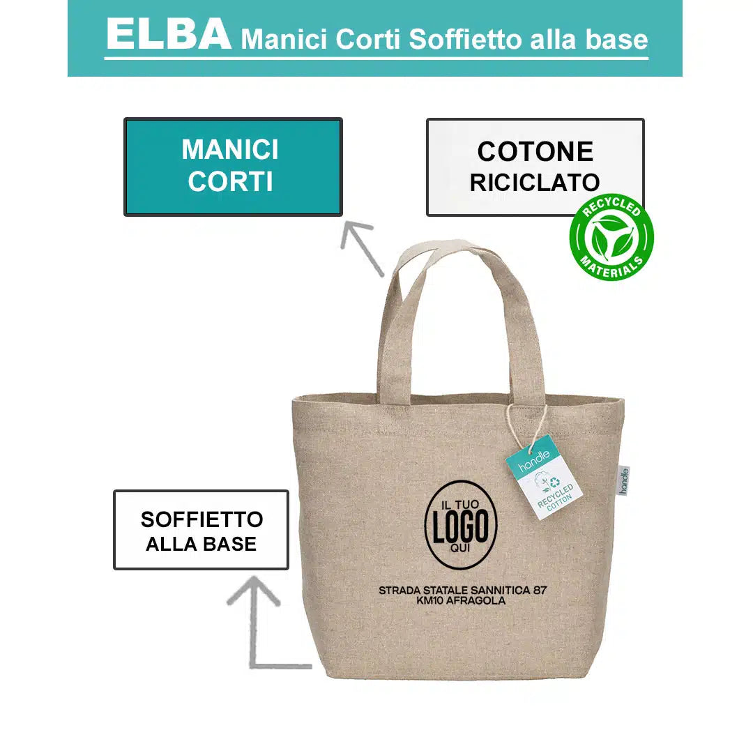 Shopper in COTONE RICICLATO 150 g/m2 con Manici Corti e Soffietto alla base – ELBA