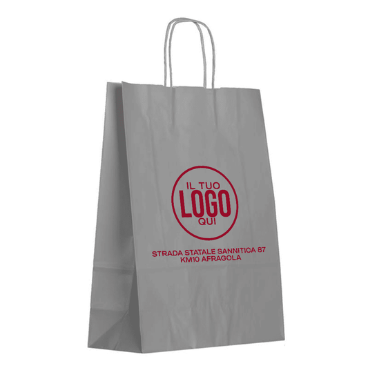 Shopper in carta Kraft Rosso, Manico Cordino in tinta ed interno bianco taglio vivo - SPRING