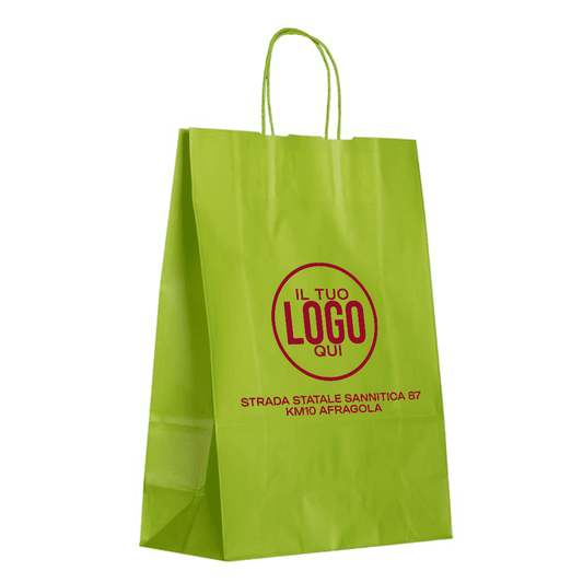 Shopper in carta Kraft Rosso, Manico Cordino in tinta ed interno bianco taglio vivo - SPRING