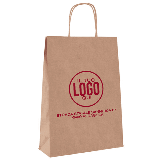 Shopper in carta Kraft Rosso, Manico Cordino in tinta ed interno bianco taglio vivo - SPRING