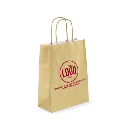 Shopper In Carta Kraft con Manico Cordino ritorto colorato e bordo risvoltato - GOLD