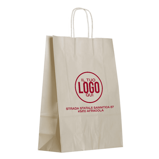 Shopper in carta Kraft Rosso, Manico Cordino in tinta ed interno bianco taglio vivo - SPRING