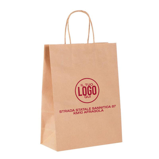 Shopper in carta Kraft Sealing, Manico Cordino in tinta taglio vivo - SEALING