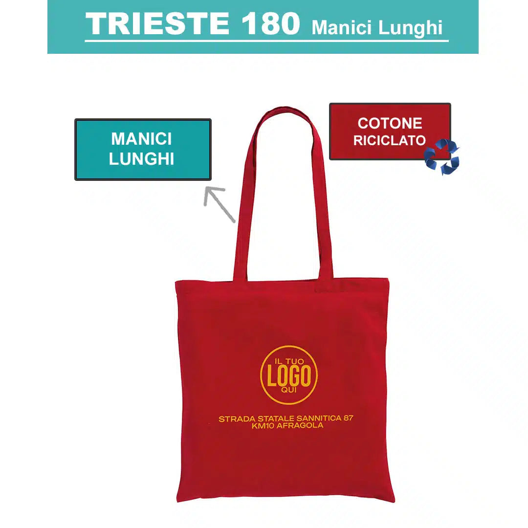 Shopper in COTONE riciclato 180 g/m2 con Manici Lunghi in cotone - TRIESTE 180