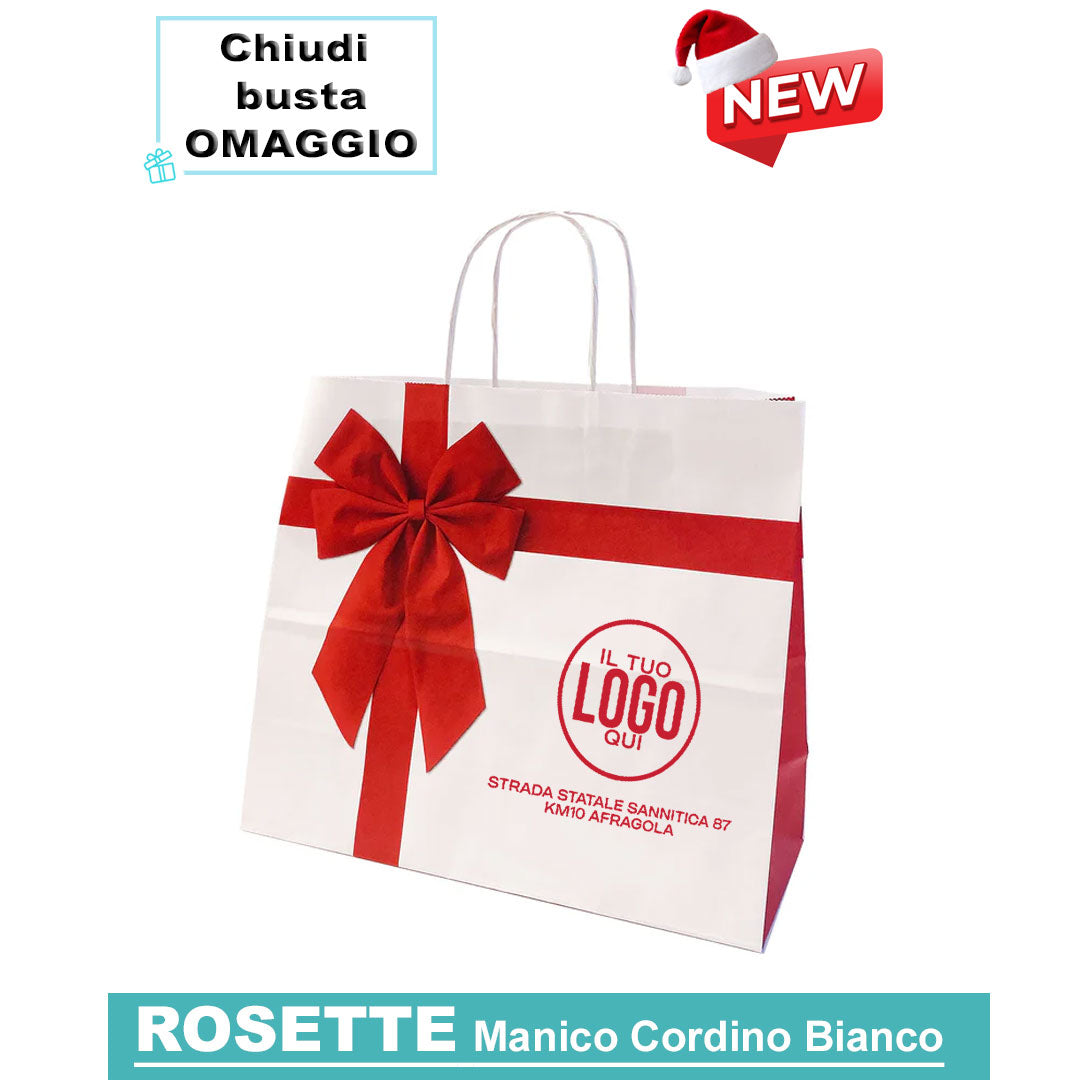Shopper Natalizie in Carta Bianca con Maniglia Ritorta bianca – ROSETTE –