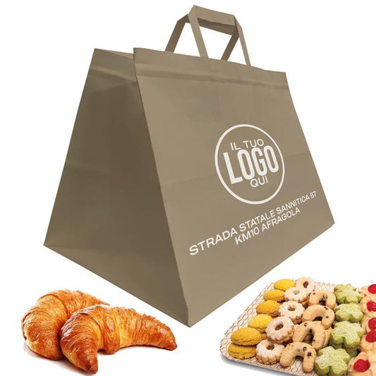 Shopper in carta Kraft, Manico Piattina in tinta taglio vivo - TAKE AWAY PIATTINA