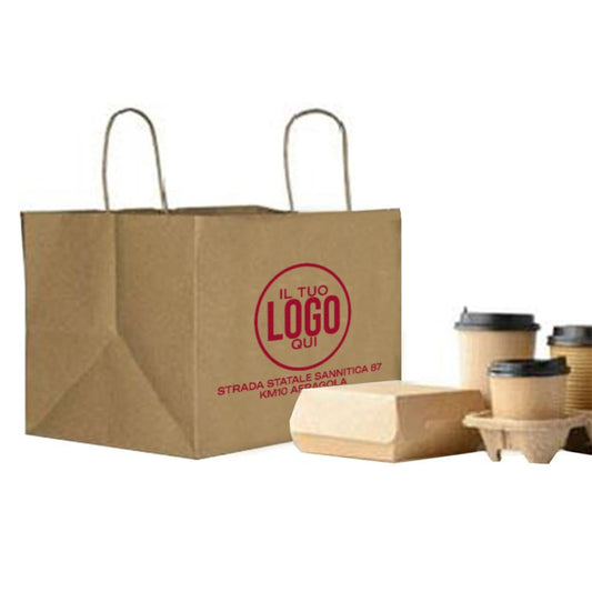 Shopper Take Away in carta Kraft, Manico Cordino in tinta taglio vivo - TAKE AWAY CORDINO